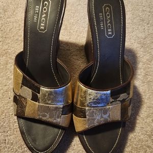 Coach Brown metallic clogs